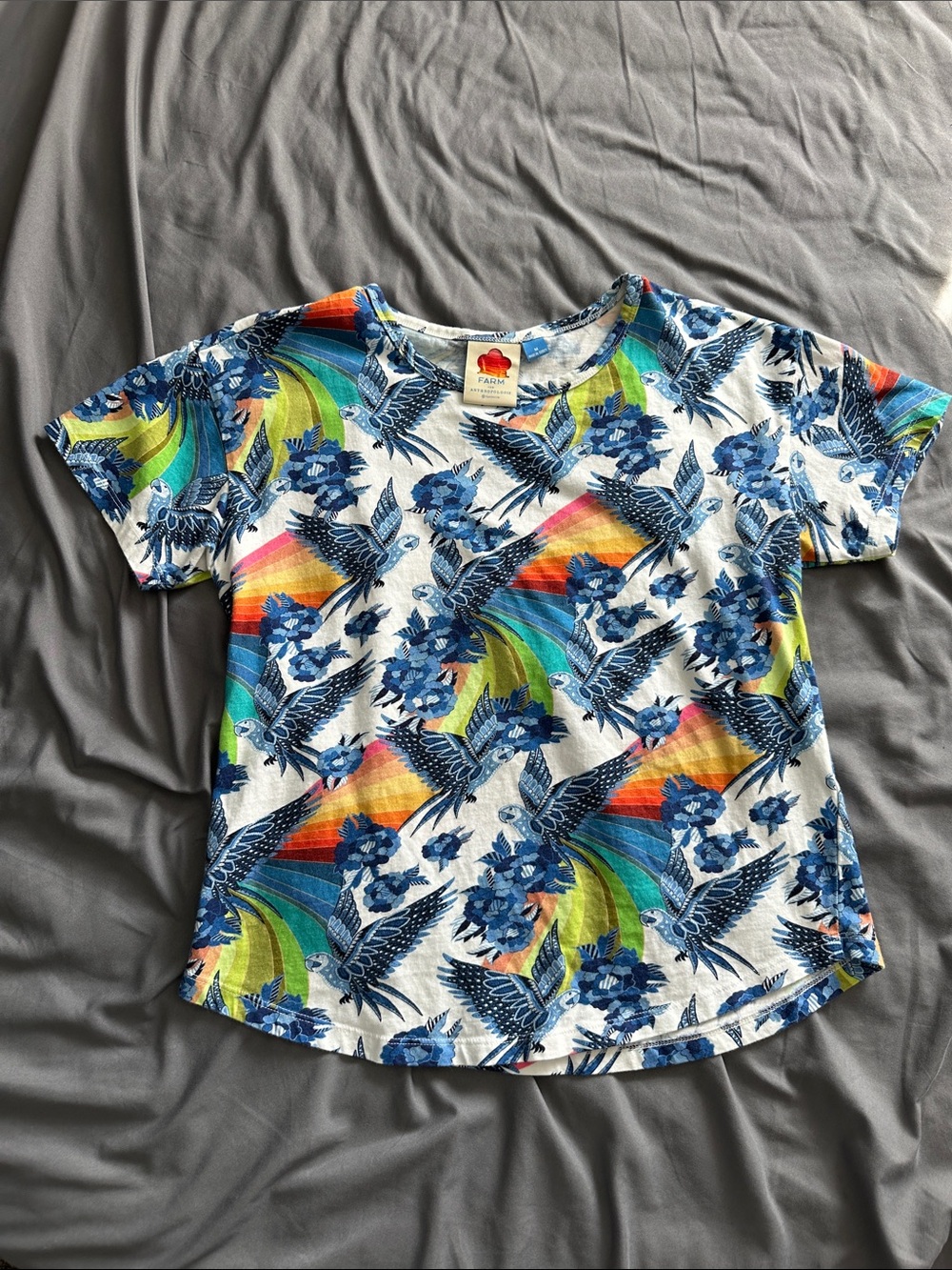Farm Rio for Anthropologie macaw rainbow tee